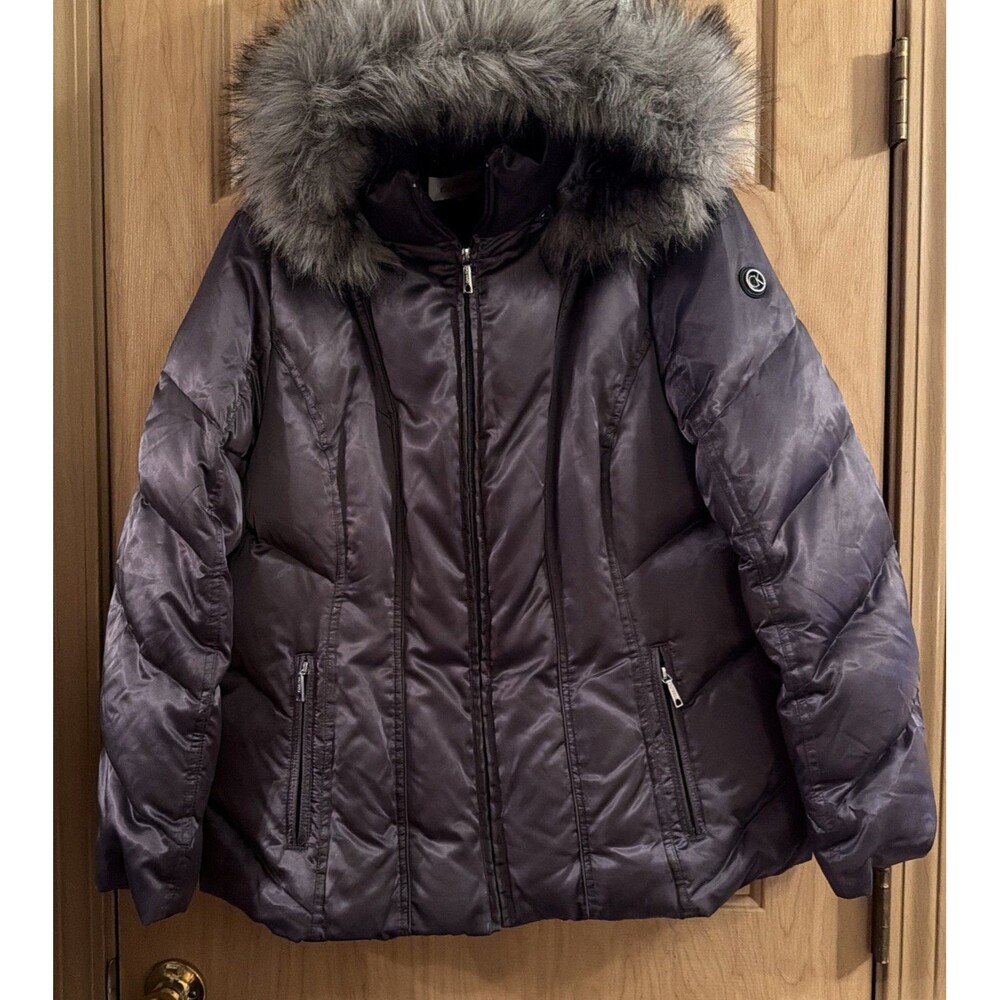 Calvin Klein Women’s Hooded Duck Down Puffer Jacket Gray. Sz XXL. Excellent Cond